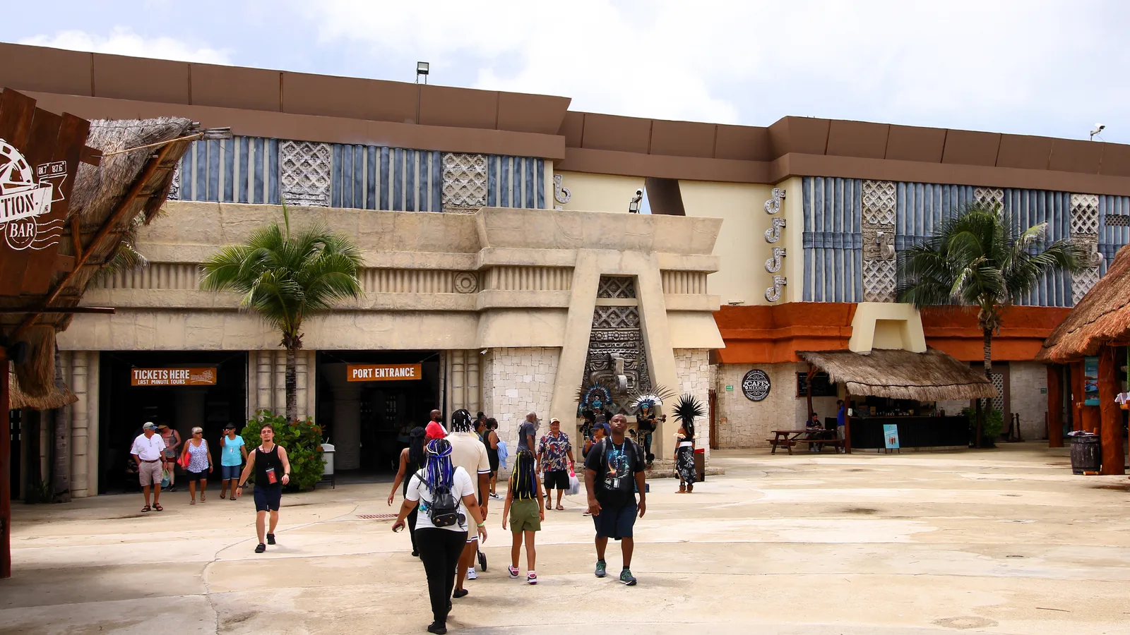 Visitors outside the entrance to the Costa Maya cruise port complex in Mexico