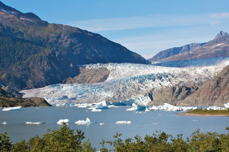 Mendenhall Glacier and its lake near Juneau, photographed in 2010