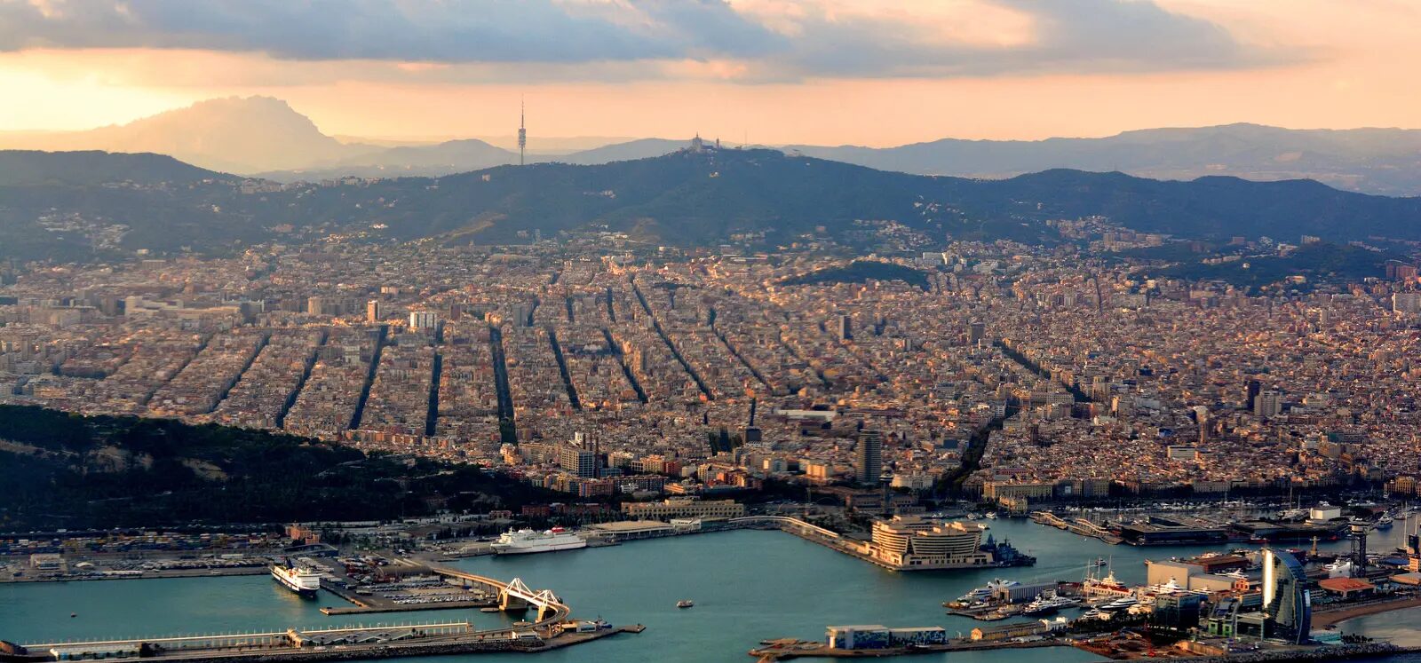 Evening cityscape of Barcelona, Spain