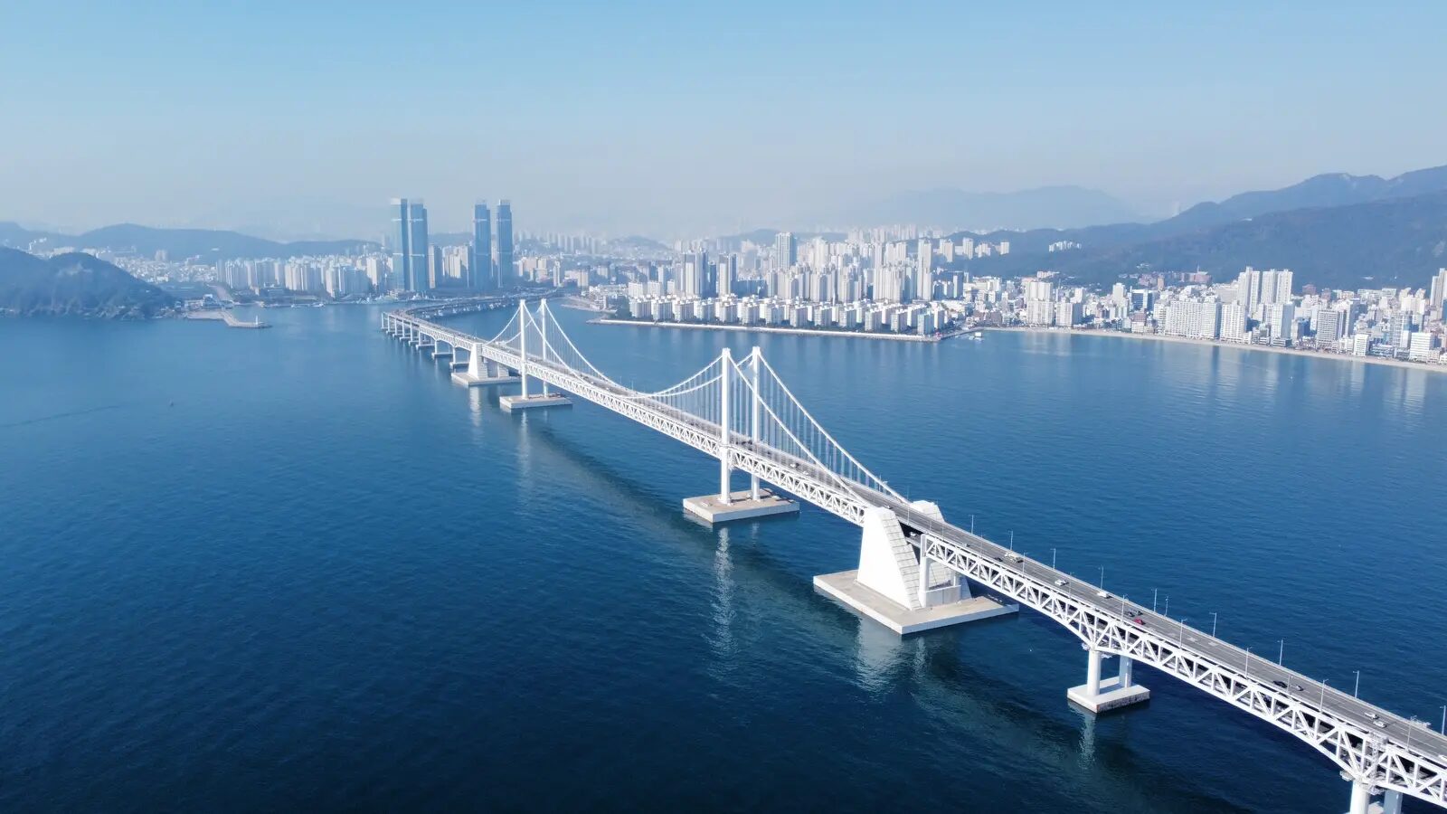 Gwangan Bridge and the Busan coast in South Korea
