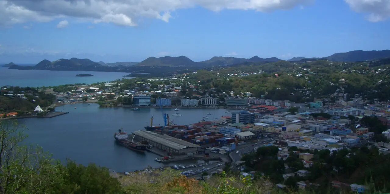Castries harbor surrounded by the hills of Saint Lucia