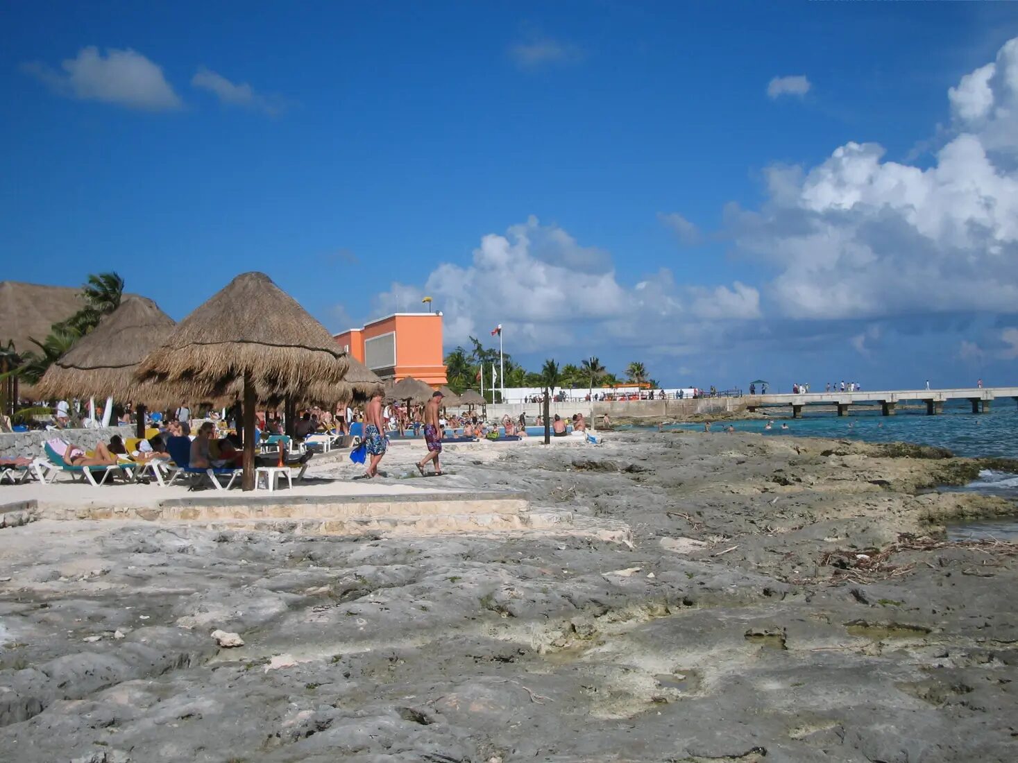 Palm-lined beach and Caribbean water at Costa Maya, Mexico