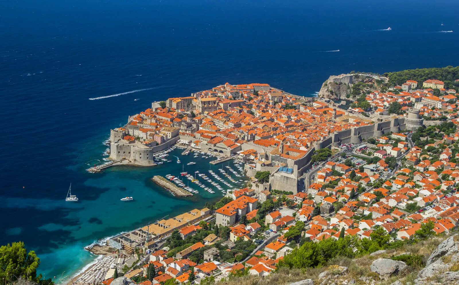 Fortified old city and Adriatic coast of Dubrovnik, Croatia
