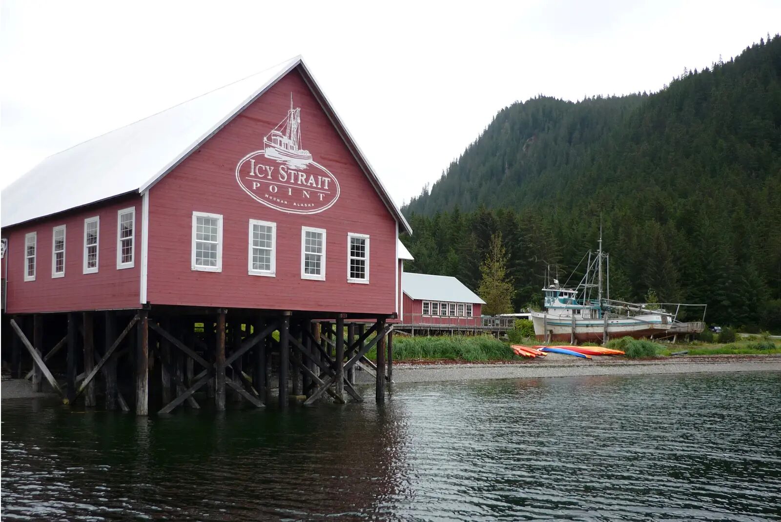 Waterfront landing and forest at Icy Strait Point, Alaska