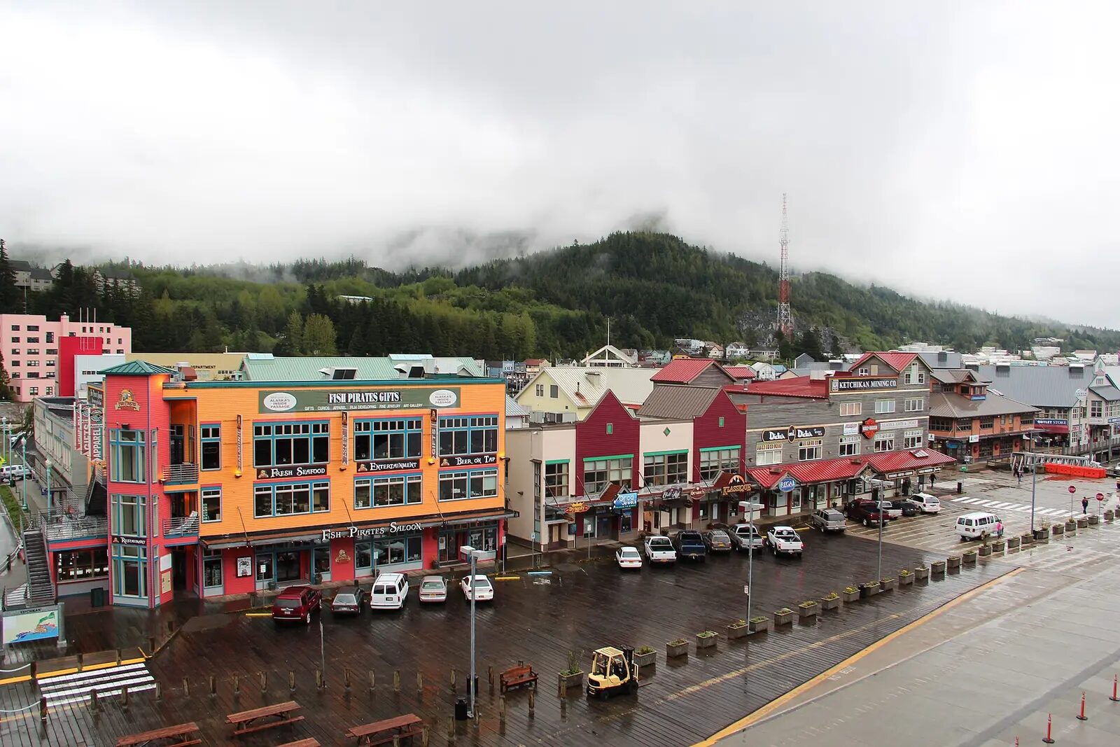 Downtown and forested waterfront in Ketchikan, Alaska