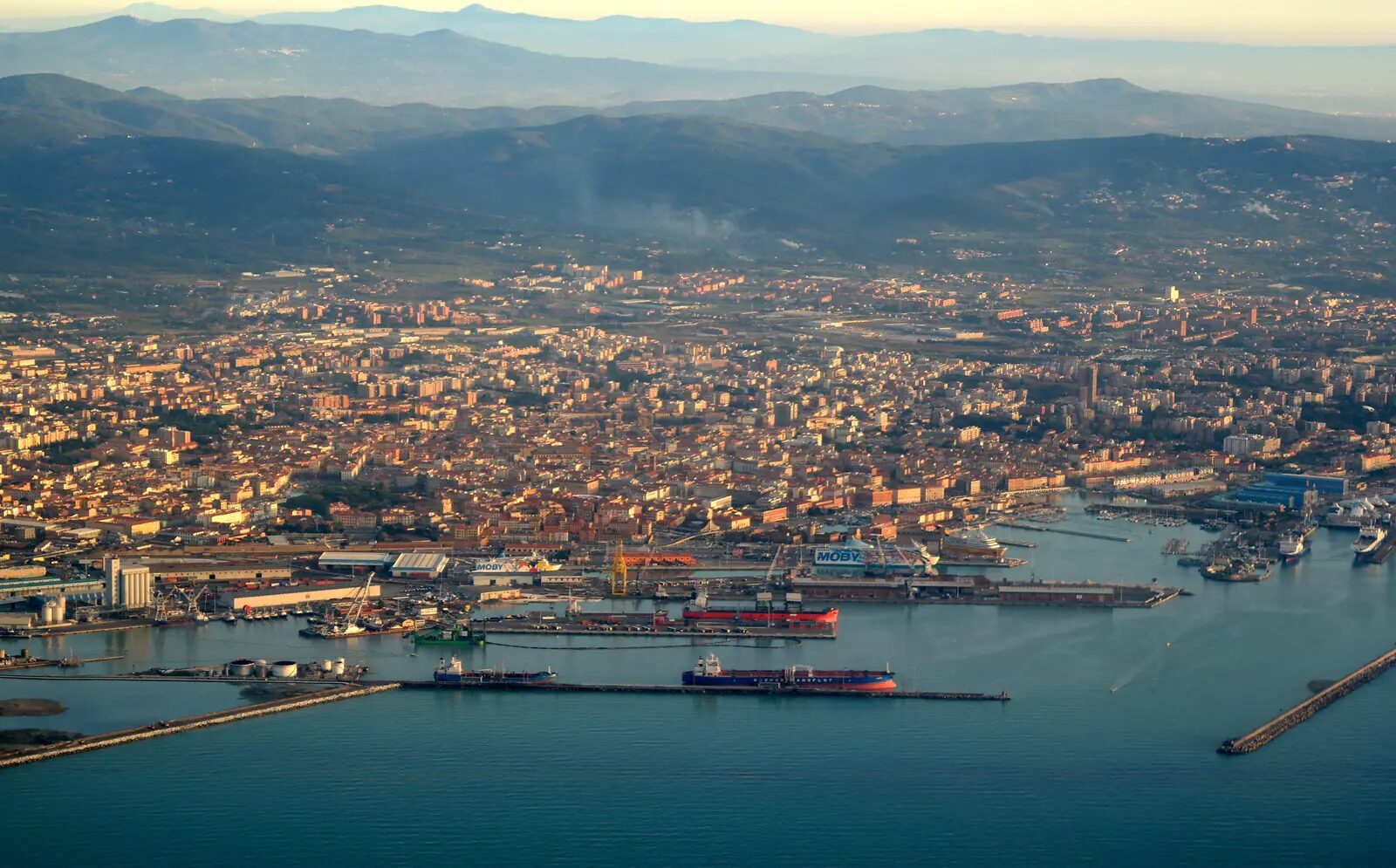Aerial view of Livorno and its canals in Italy