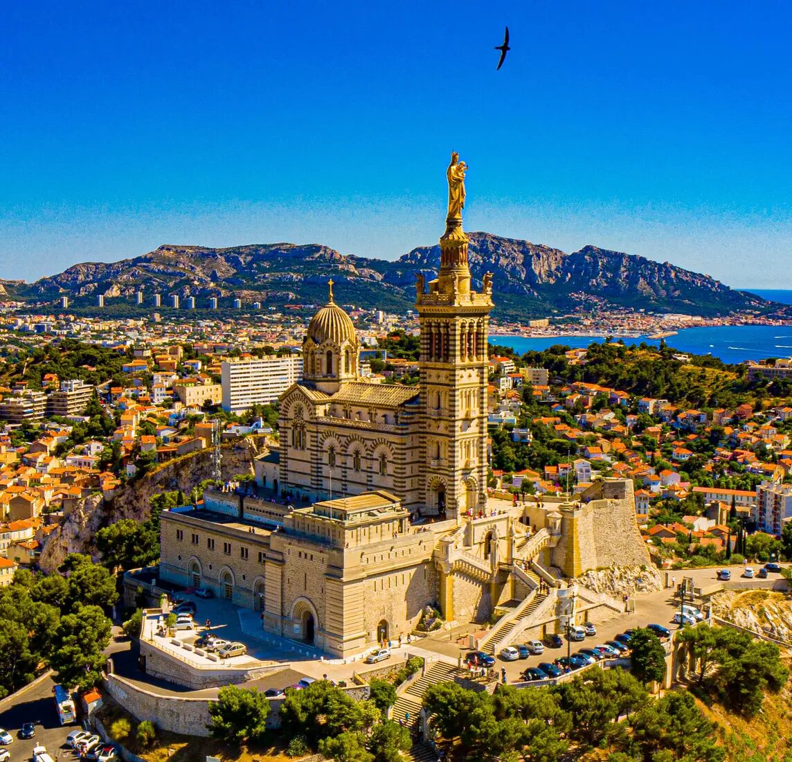Aerial city and coastal view of Marseille, France