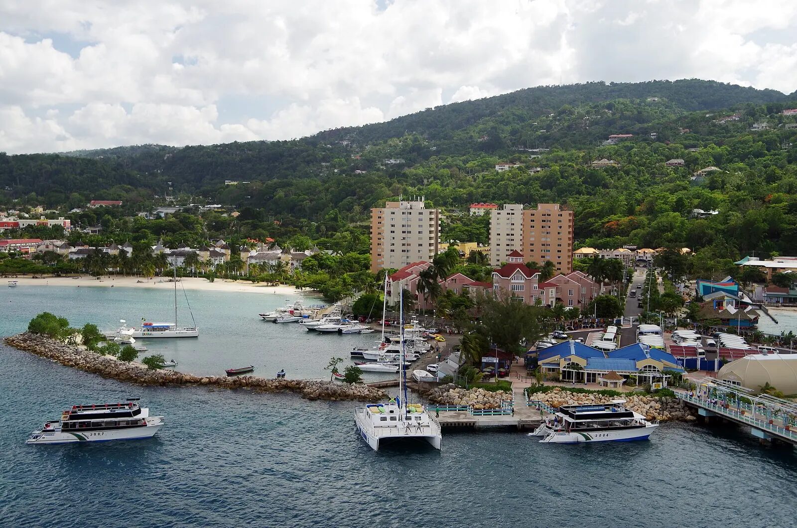 Harbor and green hills at Ocho Rios, Jamaica