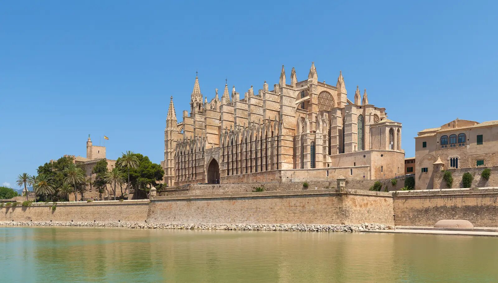 Palma Cathedral and waterfront on Mallorca, Spain