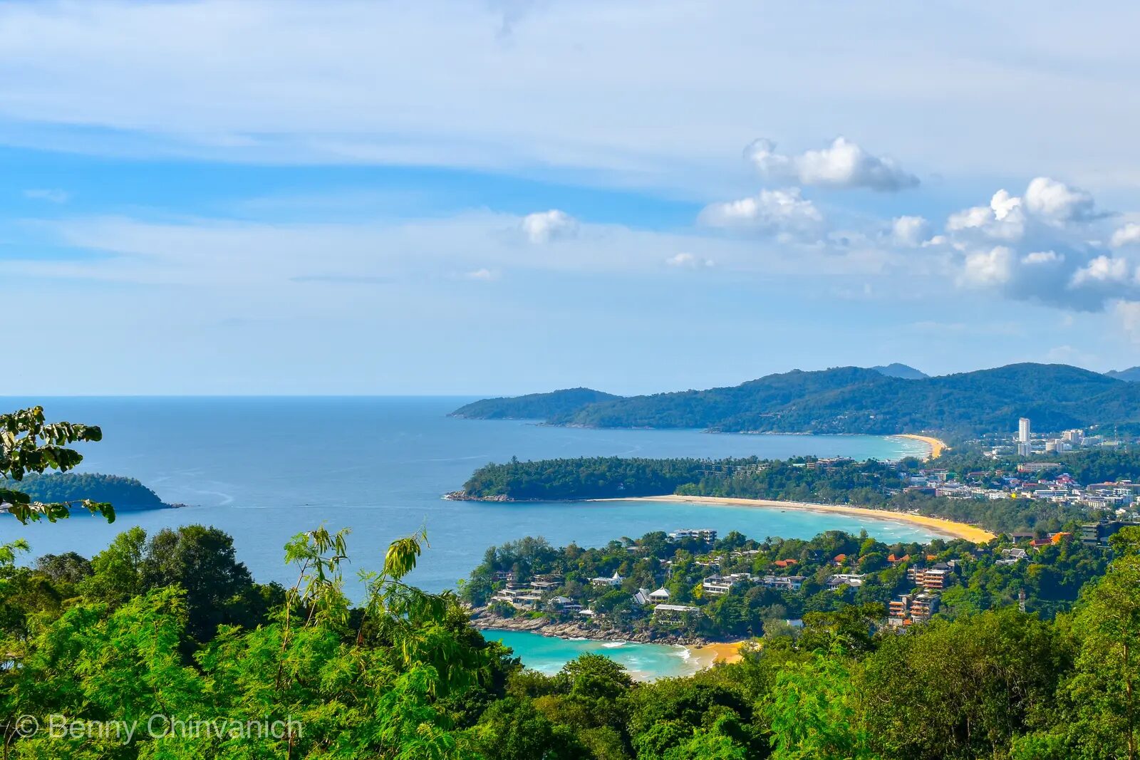 Aerial view of Phuket's tropical coastline in Thailand