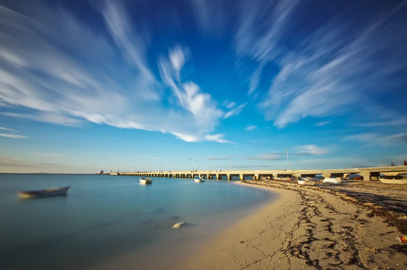 Beach and long pier at Progreso, Yucatan