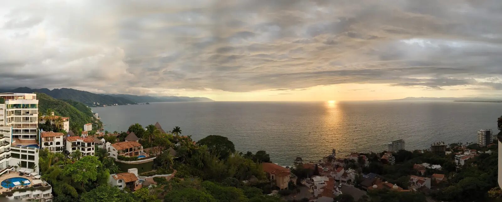 Sunset panorama over Puerto Vallarta and the Pacific Ocean