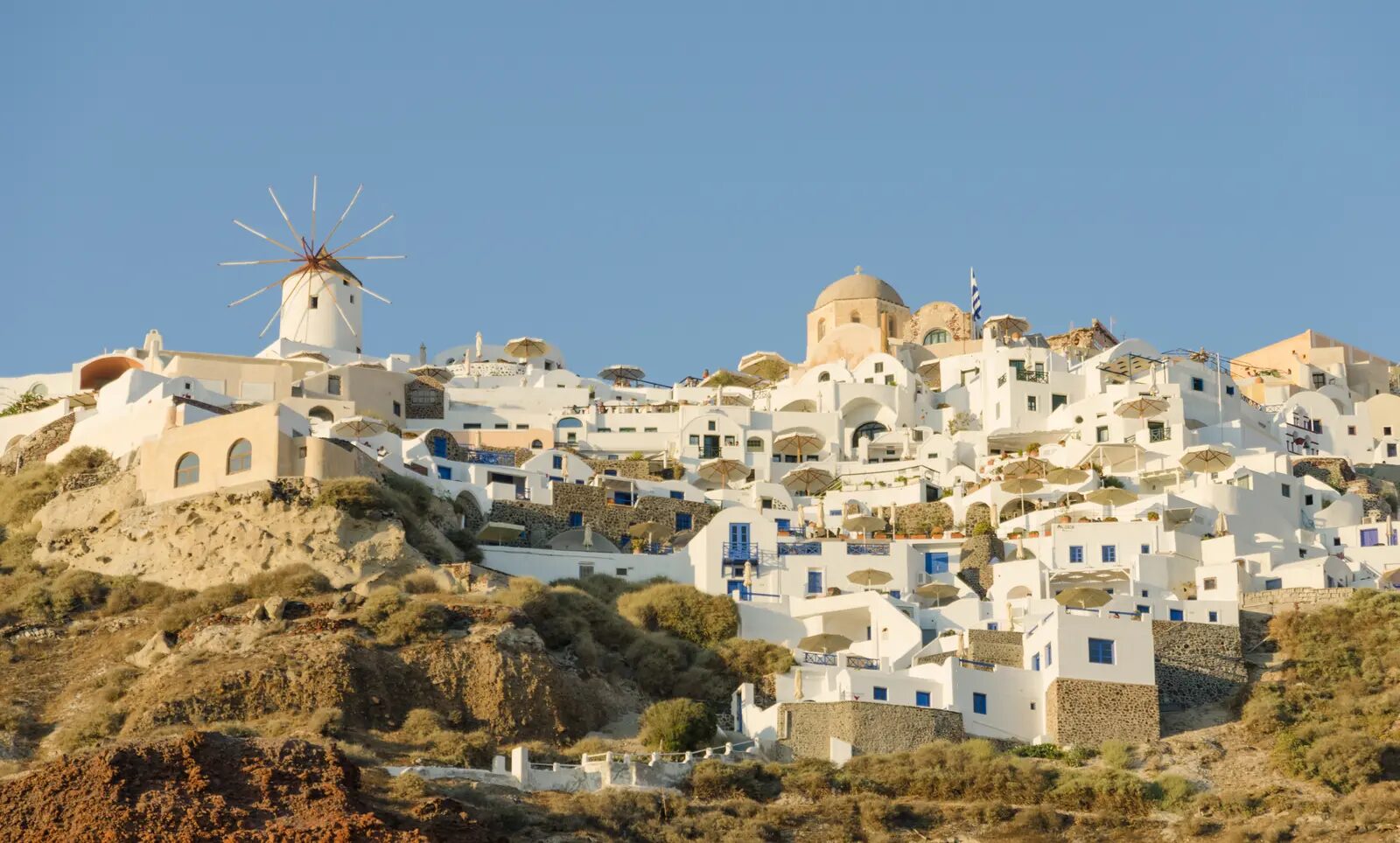 Whitewashed Oia above the Santorini caldera in Greece